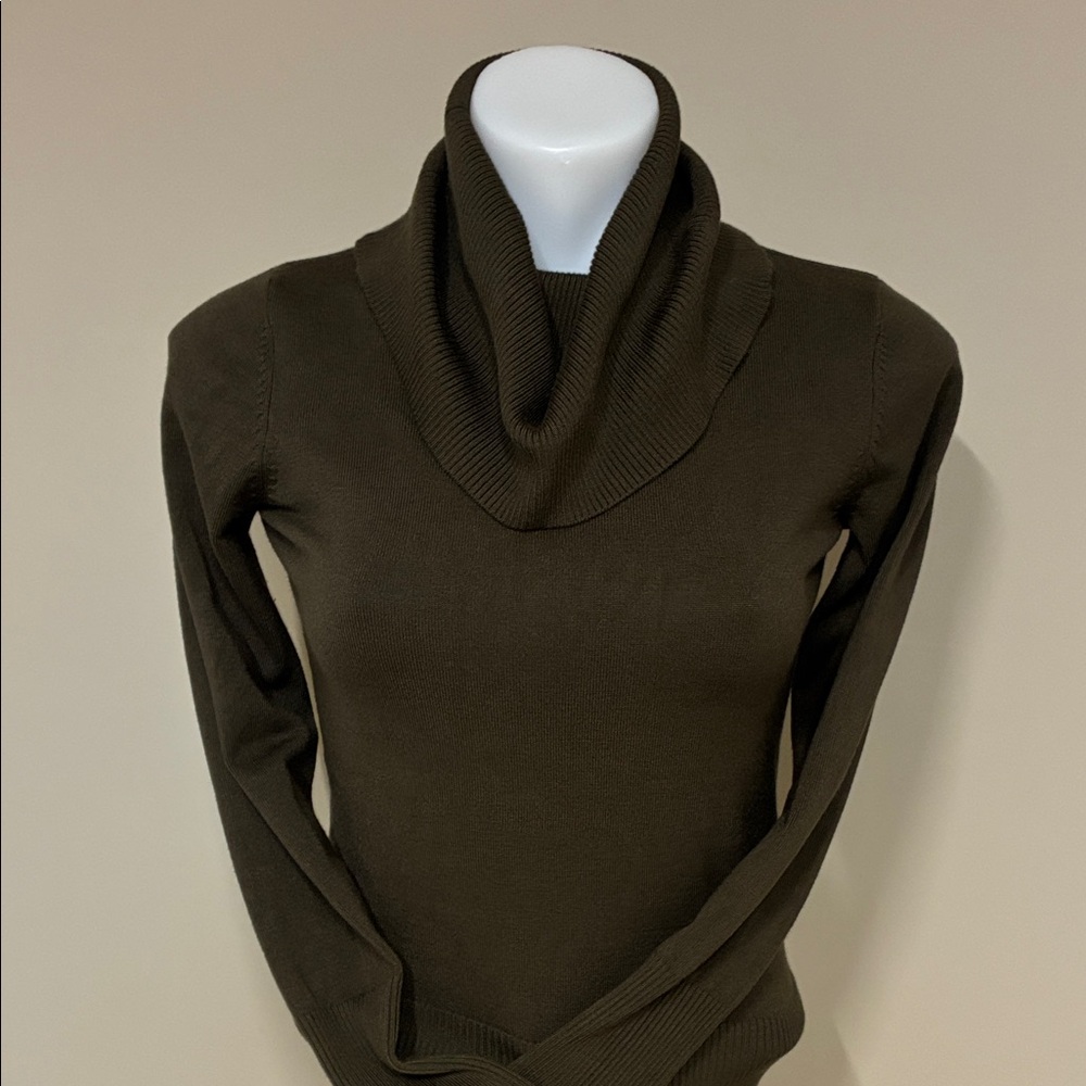 Cleo Dark Olive Cowl Neck Sweater; Soft Rayon Blend; Size: XSP - Picture 1 of 10